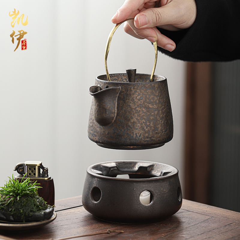 Gold temperature heating ceramic tea set home warm tea ware alcohol based heating kettle, tea, heat preservation in winter