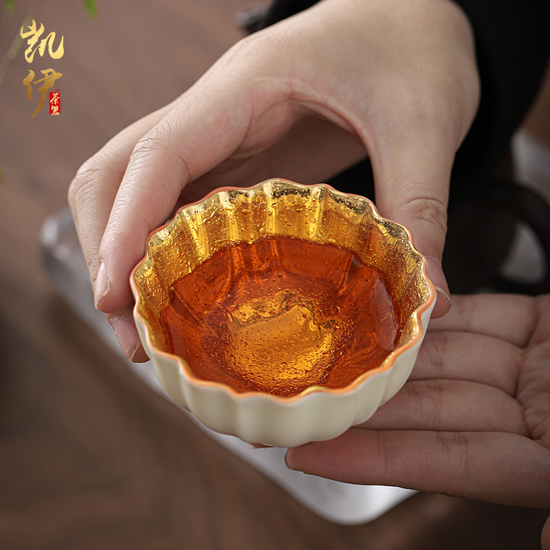 Pure manual Huang Yayu jinzhan ceramic cups porcelain fine gold master cup household sample tea cup individual cup of yellow marigold