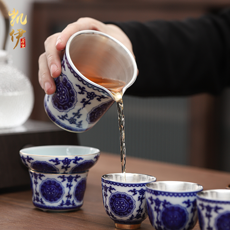 Blue and white porcelain tea set coppering. As silver tea set tea ware jingdezhen ceramic tea set office household gifts sets