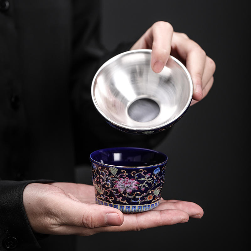 Colored enamel coppering. As 999 silver filters palace blooming flowers tea strainer jingdezhen ceramic tea separator