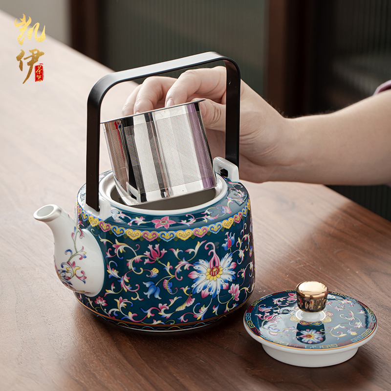 Pure color enamel trail pot coppering. As silver tea set large capacity girder silver pot of jingdezhen ceramic tea cups