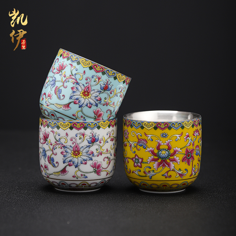 Silver colored enamel coppering. As the sample tea cup 999 sterling Silver cup of jingdezhen ceramic kung fu tea masters cup tea cups