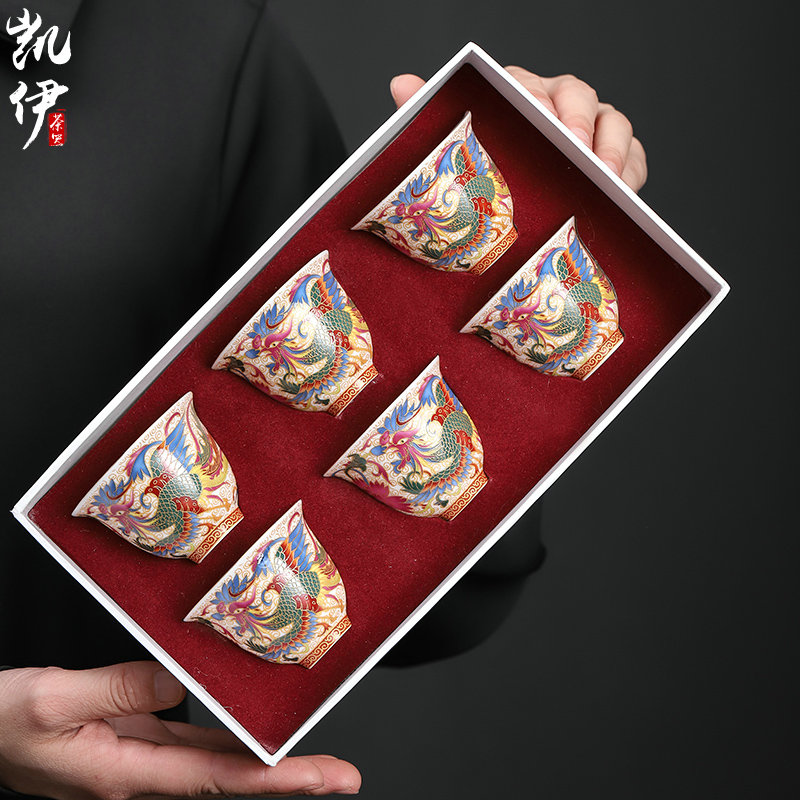 Colored enamel longfeng sample tea cup of jingdezhen ceramic cups kung fu tea set individual cup of tea cup tea cups