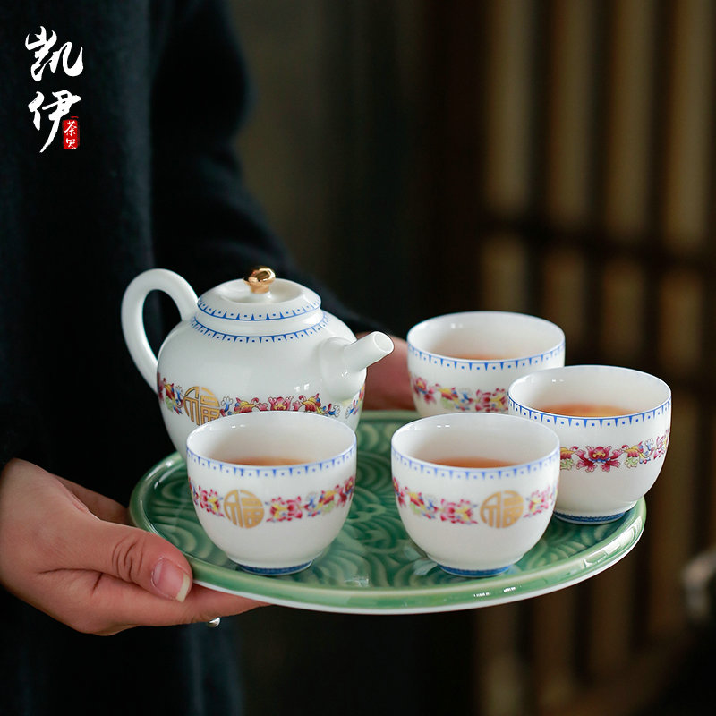 Kate colored enamel porcelain kung fu tea sets jingdezhen tea teapot tureen tea set a complete set of three