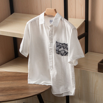 Day Series Wind Splicing Pocket Men Light OV Typological Textured Whole Cotton Muscular Sense Fabric Short Sleeve Turnover Casual Shirt