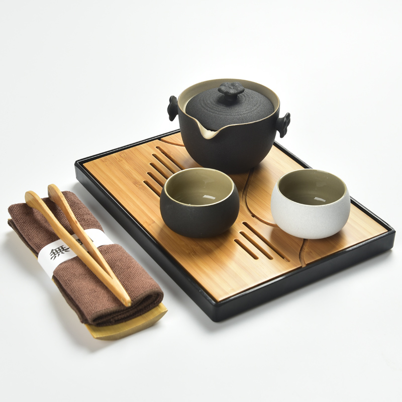 Black pottery home zen crack cup a pot of 2 cup travel office personal kung fu tea set tea cup