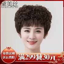 Wig short hair real hair Genuine Hair Girl with short curly hair In the face Old age Short curly hair Full-hood Natural Mom Wig Sleeve