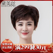 Domei Silk Wig Woman Short Hair Repair Face Real Hair Style Headgear Live-action Hair Mid-Aged Mom Short Hair Wig