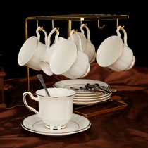 European bone china light luxury coffee cup and saucer high-end coffee cup set with shelf gilt ceramic coffee utensils