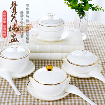 Bone Porcelain Swallow Bowl bowl Riser Saucepan with cover Ceramic Double Ear Steamed Egg Bowl Stew Jar Small Soup to print Logo Customize Logo