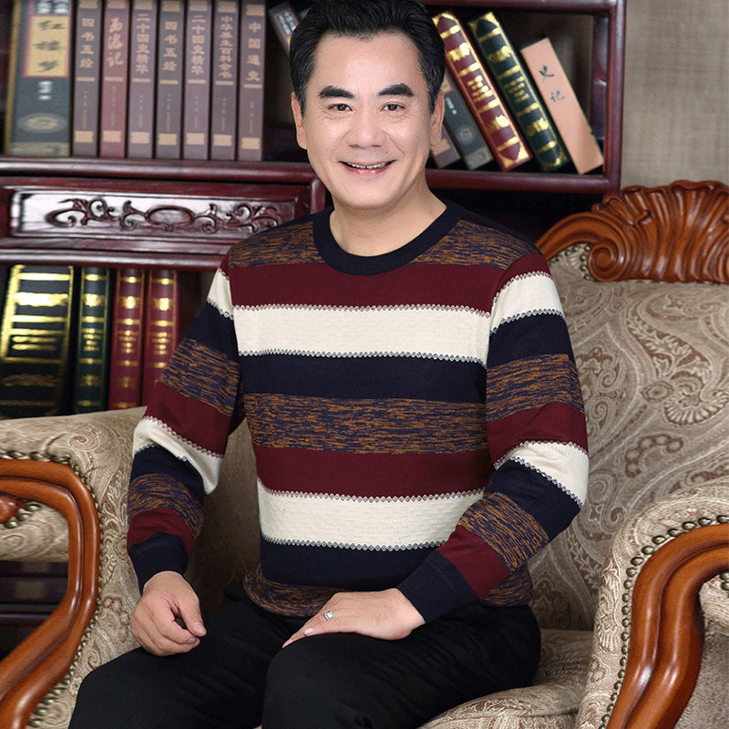 北极绒中年爸爸毛衣加绒加厚针织衫打底衫中老年爷爷冬装保暖上衣