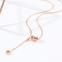 Rose gold necklace female summer tide Net red light luxury niche titanium steel small waist color gold choker transfer beads simple