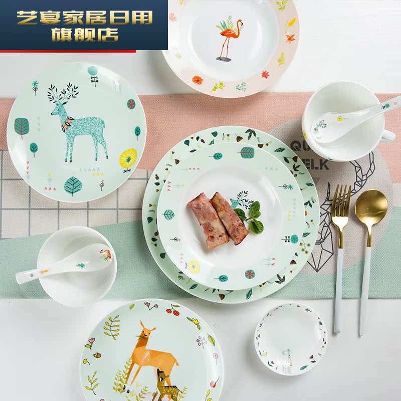 Dishes suit household lovely ceramic bowl dish of jingdezhen bowls of ipads plate creative bowl chopsticks tableware outfit