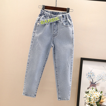 Childrens jeans womens autumn 2020 new light blue casual trousers spring and autumn large and large virgin girls loose tide