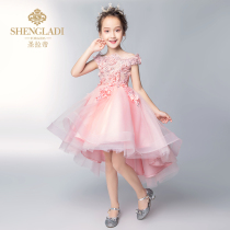 Childrens dress Princess dress shoulder flower girl wedding dress puffy gauze girl host piano performance evening dress