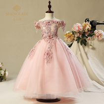 Princess Dress Girls Wedding Dress Bubble Girl Off Shoulder Influencer Kids Piano Performance Costume Flower Gown