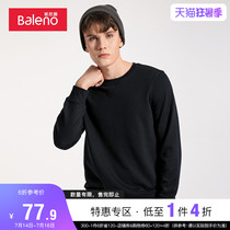 Baleno Benilu spring and autumn sweater mens trend ins long-sleeved casual solid color crew neck loose t-shirt black top