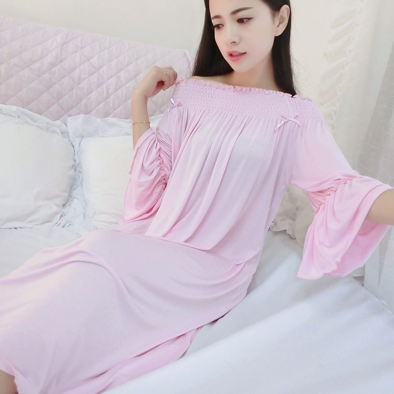 韩版公主睡裙少女士夏季春天长袖性感女人木代尔睡衣大码棉家居服产品展示图1
