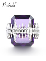 ruibeila shark tooth ring mens and womens 925 silver fashion personality purple gemstone niche design ring tide
