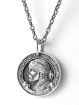 ruibeila 925 Thai silver hip hop head portrait stray coin pendant mens double-sided round card necklace European and American sweater chain tide