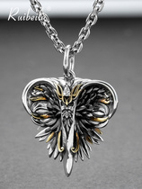 ruibeila Original Dark Wings Pendant Necklace 925 Silver Men Women European and American Hip Hop Tide Men Necklace Thai Silver