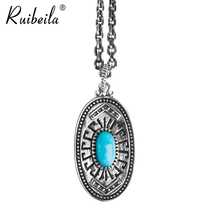 ruibeila925 silver vintage turquoise pendant Indian style personality couple pendant necklace tide