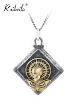 ruibeila retro personality skull turnable pendant necklace 925 silver mens niche hip hop accessories trend cool