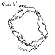 ruibeila925 silver vintage personality fish koi necklace mens and womens Chinese style creative double-layer bracelet tide