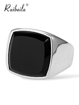 ruibeila vintage square gemstone black onyx red onyx ring tide men tail ring silver simple personality ring