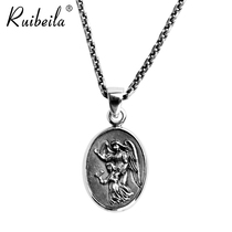 (Clearance) 925 silver angel and little girl tag pendant European and American Thai silver necklace pendant has significance