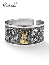 ruibeila a deer has your couple ring niche design female 925 sterling silver retro personality open ring tide man