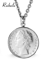 ruibeila925 silver Italian 100 Lire replica coin pendant male and female necklace tide is larger than the one dollar coin