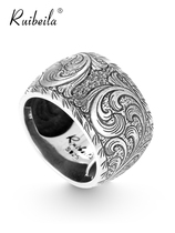 ruibeila personality vintage curly grass pattern ring mens 925 silver niche design chunky broad face ring jewelry tide