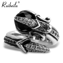 ruibeila personality claws inlaid with black gemstone opening ring male 925 Thai Silver live mouth adjustable tail ring