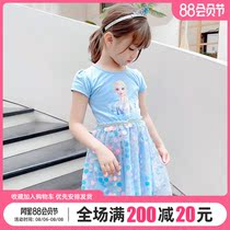 Girls short sleeve Aisha princess dress summer 2021 new foreign style birthday frozen thin sequin dress