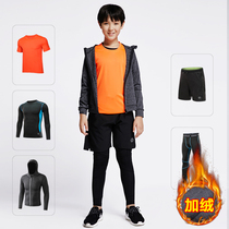 Autumn and winter velvet childrens tights Running fitness suit suit quick-drying basketball football base training suit