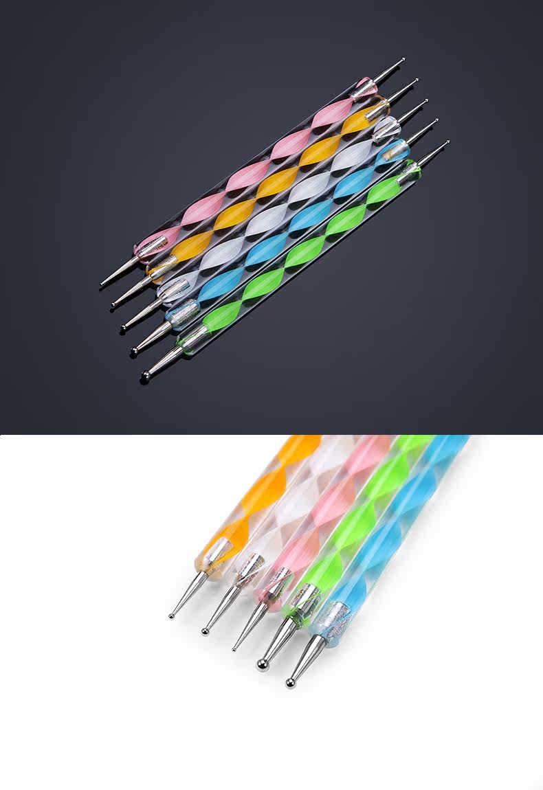 美甲工具 点花笔 勾花笔 点花针 双头点钻笔 水晶螺旋杆 5支/套