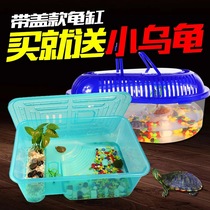 Turtle tank with drying table Small fish tank Special tank for raising turtles Plastic portable basin Land and water tank to send live Brazilian turtles