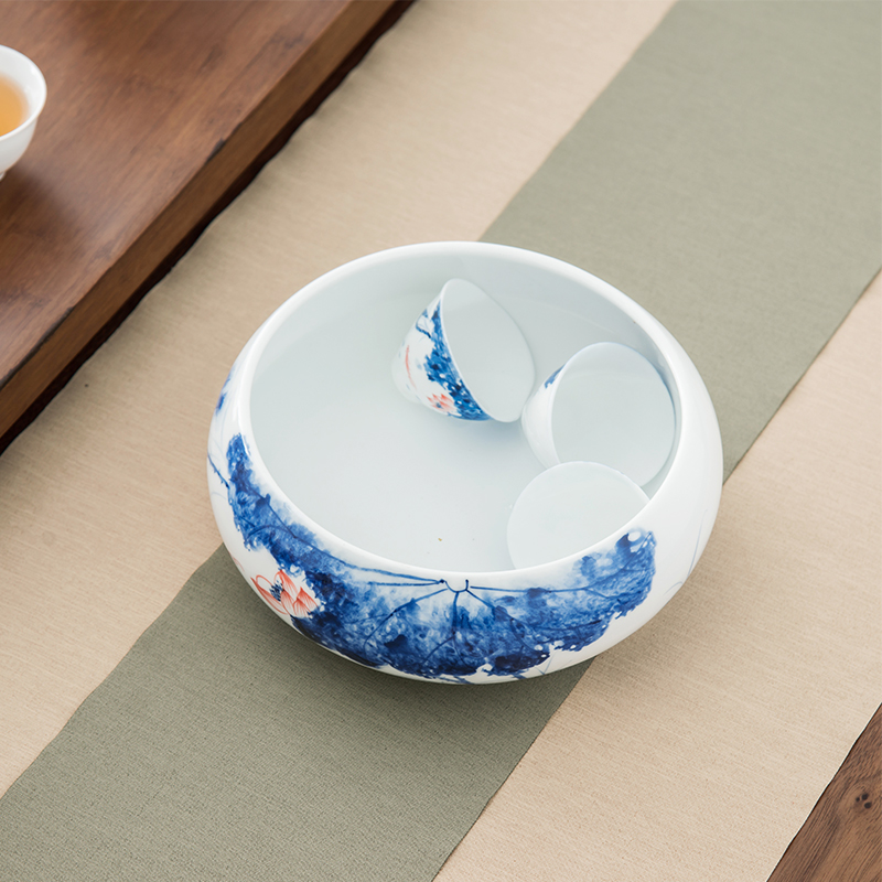Qiu, time of household ceramic basin water wash cup hand - made lotus tea XiCha vessels large tea accessories