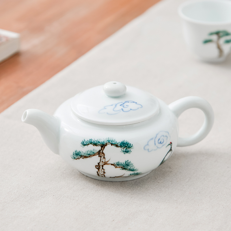 Qiu time white porcelain hand - made kung fu tea set household contracted teapot tea to modern ceramic teapot tea