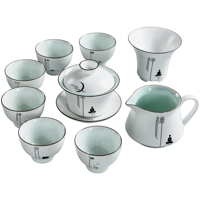 Having a complete set of kung fu tea set suet white porcelain inferior smooth glaze up white tureen gift set the teapot