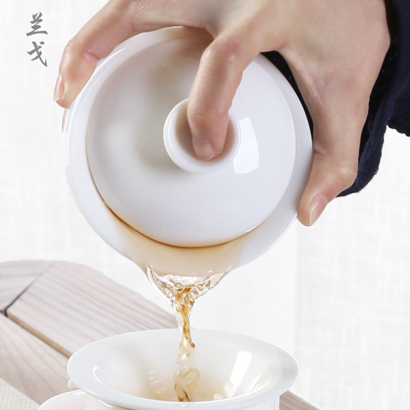 Dehua white porcelain only three tureen large cups kung fu tea set suit household ceramic accessories to use masters cup