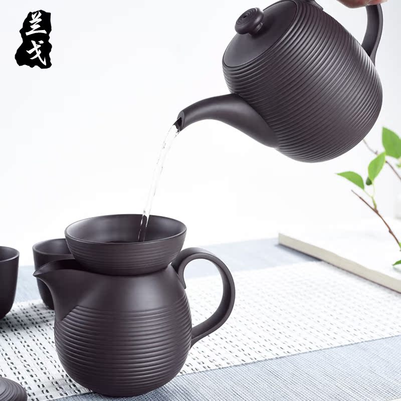 Having purple kung fu tea set home tea cups ceramic fittings simple Japanese small teapot set of single pot