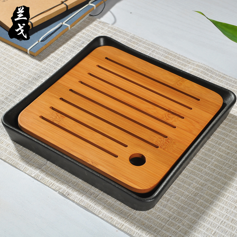 Having ceramic small bamboo tea tray was kung fu tea sets tea table embedded portable home office sea dry tea