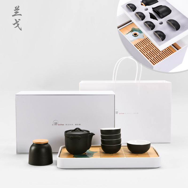 Having kung fu tea set suit small household small tea table set of tea accessories tea tray tray ceramic teapot teacup