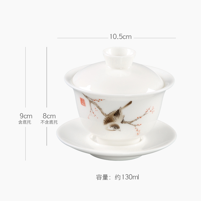 Dehua white porcelain only three tureen large cups kung fu tea set suit household ceramic accessories to use masters cup