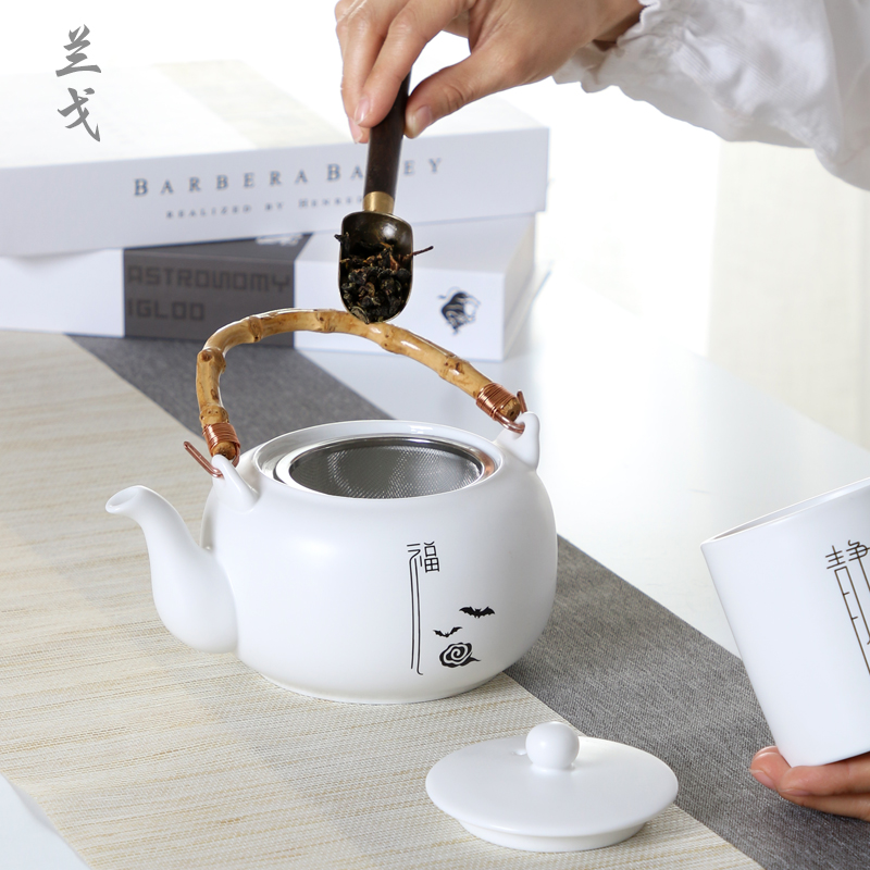 Having white porcelain kung fu tea set suits for domestic large ceramic teapot Japanese girder pot dry tea cups