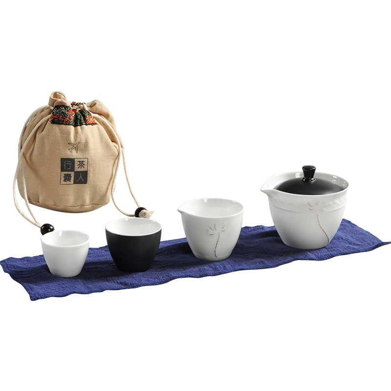 Having a complete set of up with inferior smooth glaze crack cup portable travel ceramic kung fu tea set a pot of two cups of gift sets