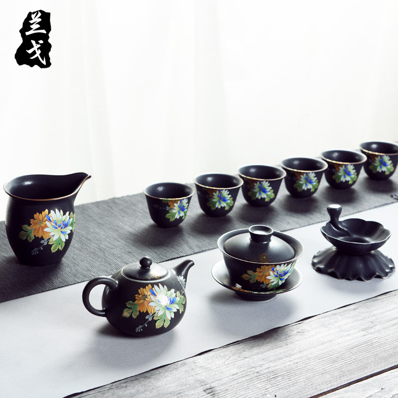 Having a complete set of kung fu tea set retro black pottery side put pot bearing household contracted your up porcelain gifts