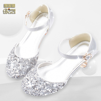 Girls Princess Shoes Little Girl Piano Performance Leather Shoes 2021 Spring and Autumn Childrens High Heels Baby Crystal Single Shoes